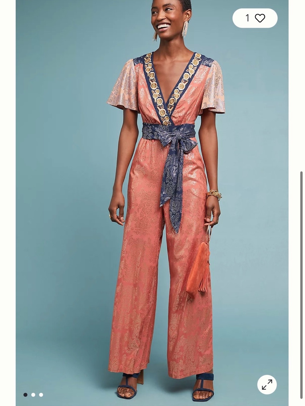 Anthropologie Akemi + Kin Sophia Metallic Jumpsuit